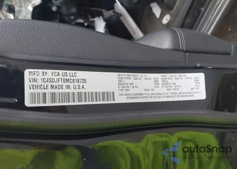 2021 Dodge Durango Pursuit Awd z USA, uszkodzony, nr VIN 1C4SDJFT0MC818725